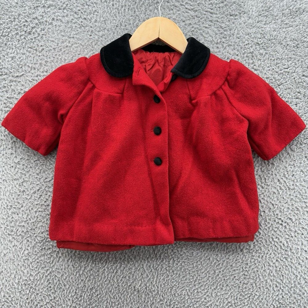 Vintage Cute Togs Little Girls 4T Classic Red Wool Blend‎ Peacoat Union Made USA